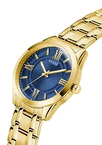 Gold Tone Blue Face Analog Watch