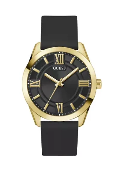 Gold Tone Black Silicone Strap Watch