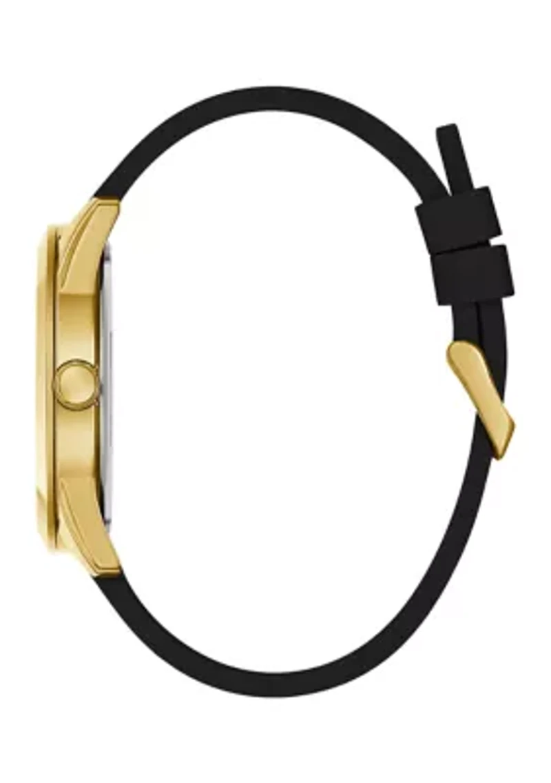 Gold Tone Black Silicone Strap Watch