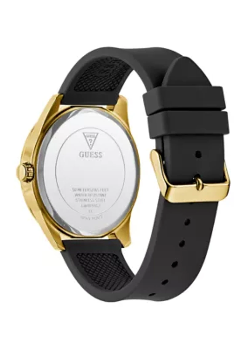 Gold Tone Black Silicone Strap Watch
