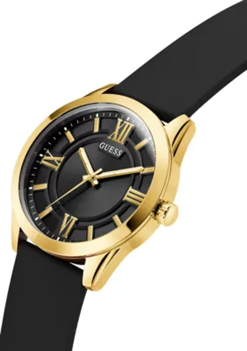 Gold Tone Black Silicone Strap Watch