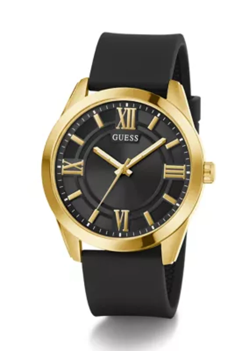 Gold Tone Black Silicone Strap Watch