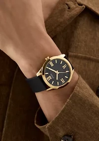 Gold Tone Black Silicone Strap Watch