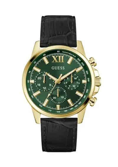 Gold Tone Black Strap Multi Function Watch