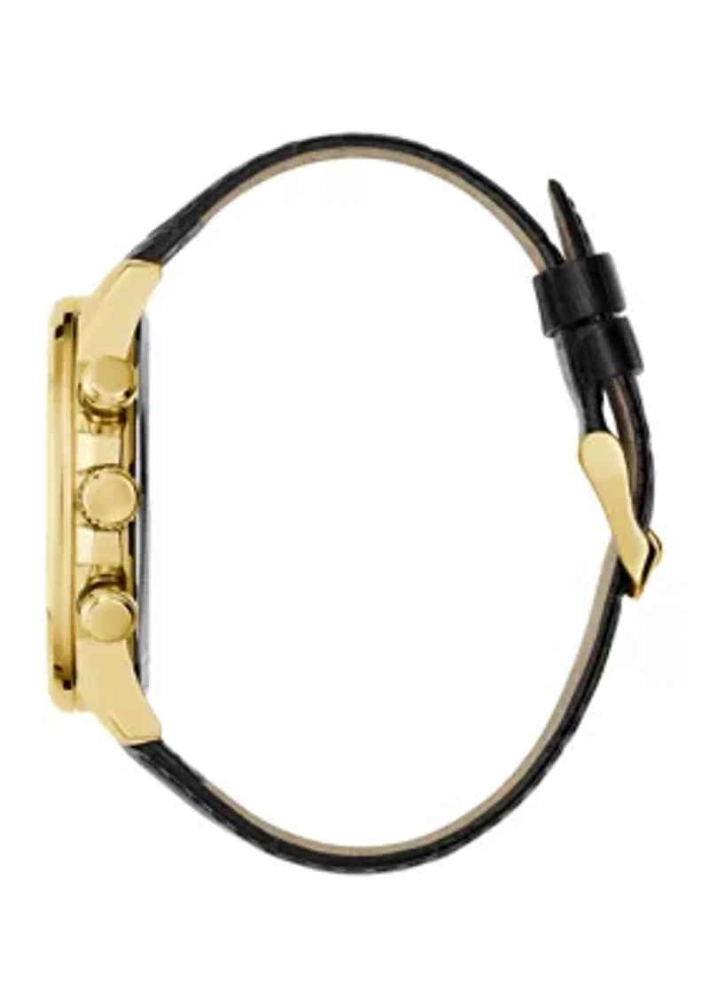 Gold Tone Black Strap Multi Function Watch