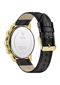 Gold Tone Black Strap Multi Function Watch