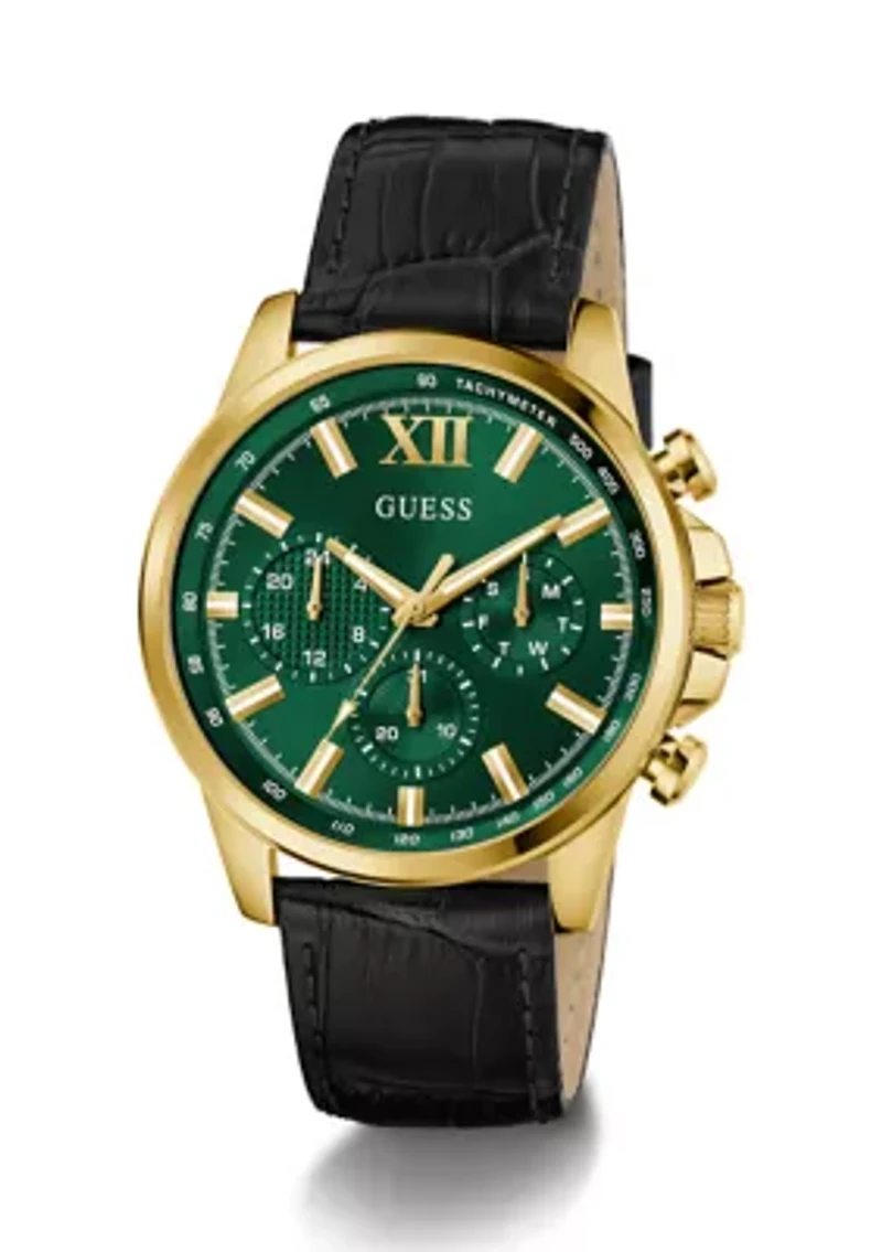 Gold Tone Black Strap Multi Function Watch