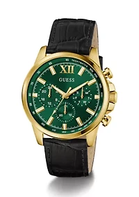 Gold Tone Black Strap Multi Function Watch