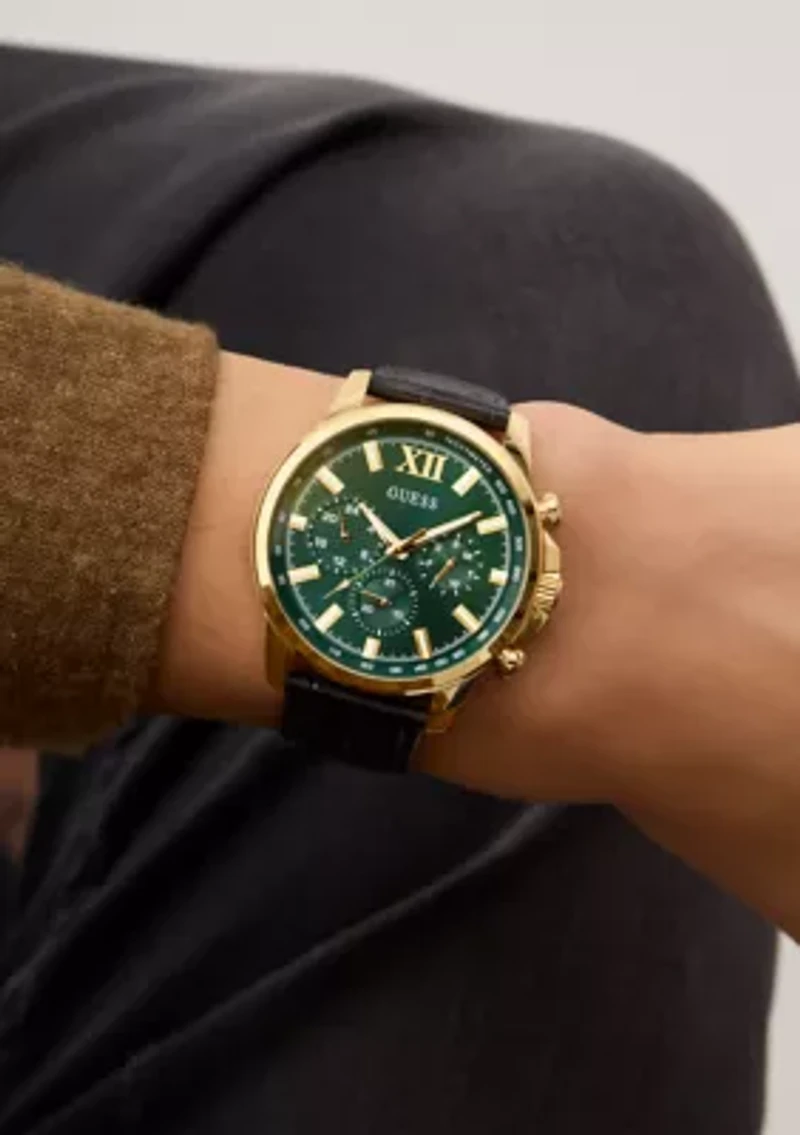 Gold Tone Black Strap Multi Function Watch