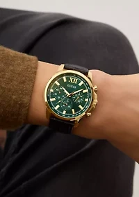 Gold Tone Black Strap Multi Function Watch
