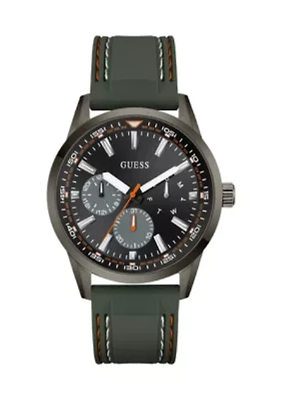 Dark Silver-Tone and Green Silicone Multifunction Watch