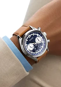 Men's Brown Silver Tone Multi-Function Watch