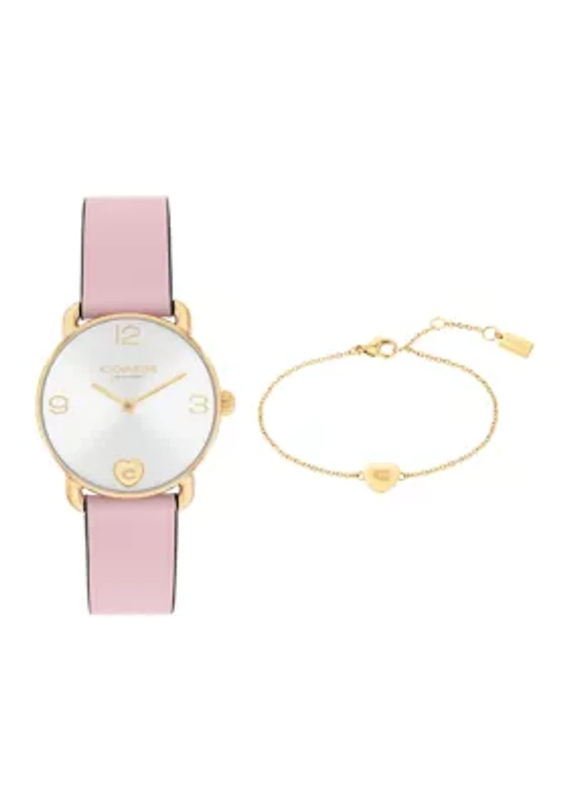 Elliot Pink Leather Strap Watch and Slider Bracelet