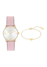 Elliot Pink Leather Strap Watch and Slider Bracelet