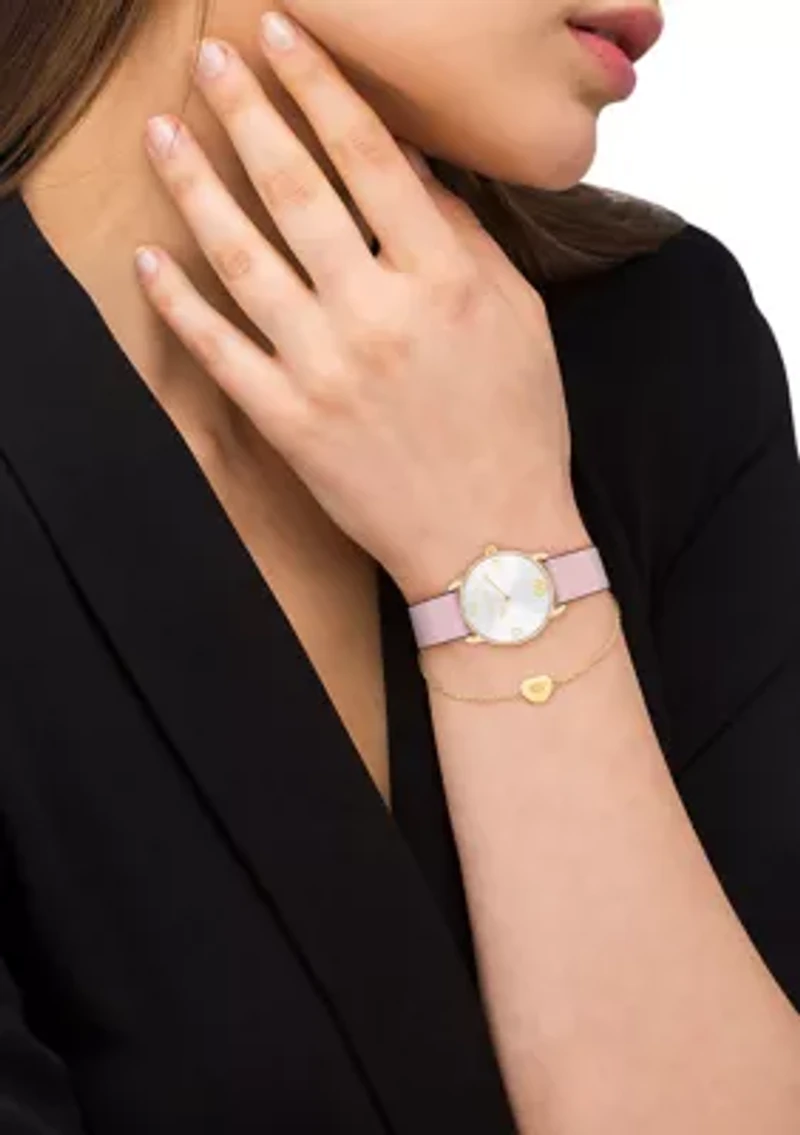Elliot Pink Leather Strap Watch and Slider Bracelet