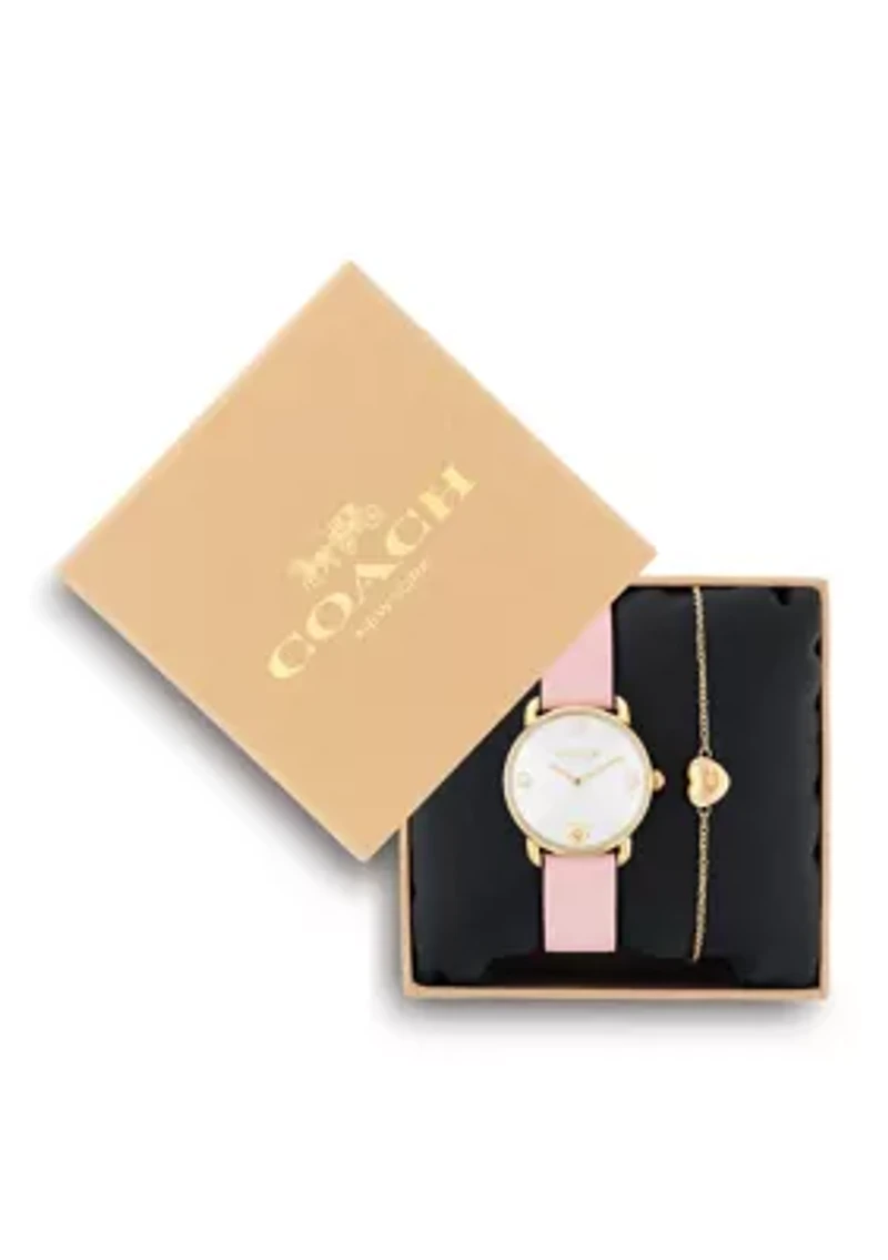 Elliot Pink Leather Strap Watch and Slider Bracelet