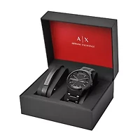Three-Hand Date Black Stainless Steel Watch and Bracelet Gift Set