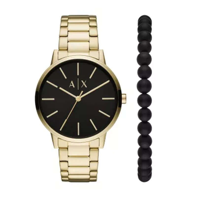 Three-Hand Gold-Tone Stainless Steel Watch and Bracelet Gift Set