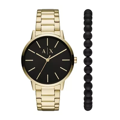 Three-Hand Gold-Tone Stainless Steel Watch and Bracelet Gift Set