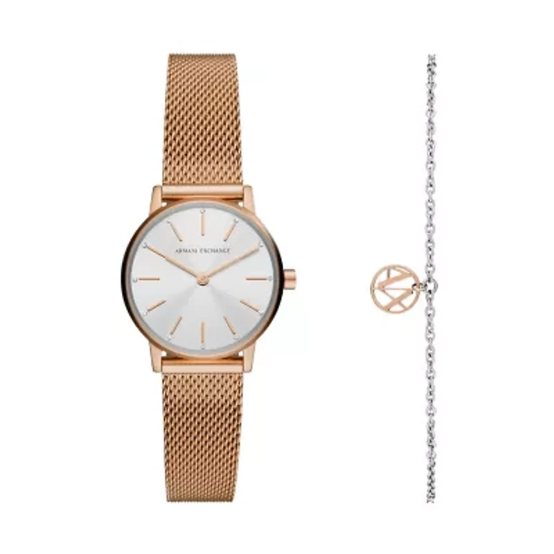 Two-Hand Rose Gold-Tone Stainless Steel Watch and Bracelet Gift Set