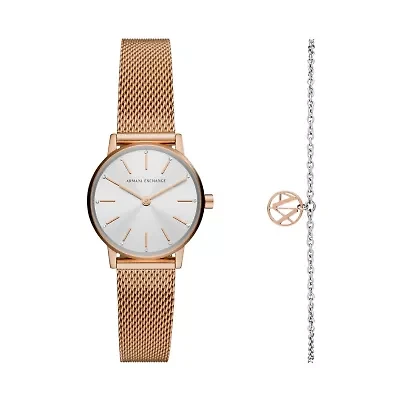 Two-Hand Rose Gold-Tone Stainless Steel Watch and Bracelet Gift Set
