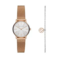 Two-Hand Rose Gold-Tone Stainless Steel Watch and Bracelet Gift Set