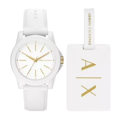 Three-Hand White Silicone Watch and Luggage Tag Gift Set