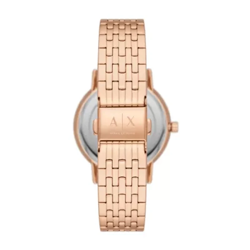 Three-Hand Rose Gold-Tone Stainless Steel Watch and Rose Gold-Tone Stainless Steel Necklace Set