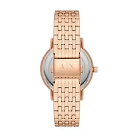 Three-Hand Rose Gold-Tone Stainless Steel Watch and Rose Gold-Tone Stainless Steel Necklace Set