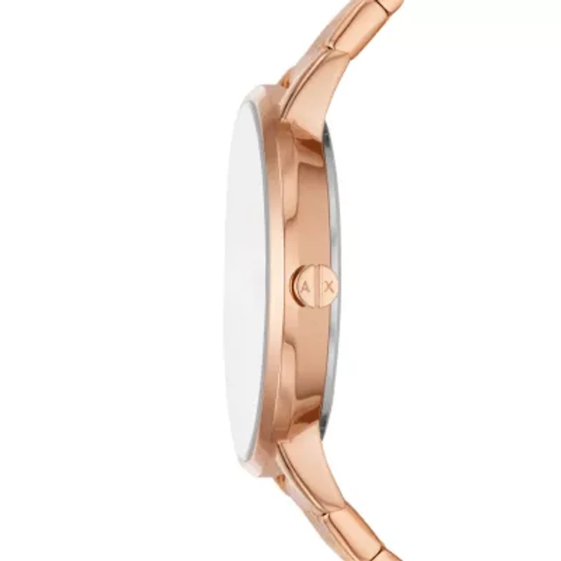 Three-Hand Rose Gold-Tone Stainless Steel Watch and Rose Gold-Tone Stainless Steel Necklace Set