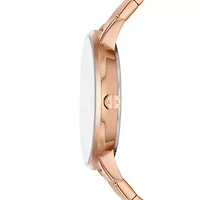 Three-Hand Rose Gold-Tone Stainless Steel Watch and Rose Gold-Tone Stainless Steel Necklace Set