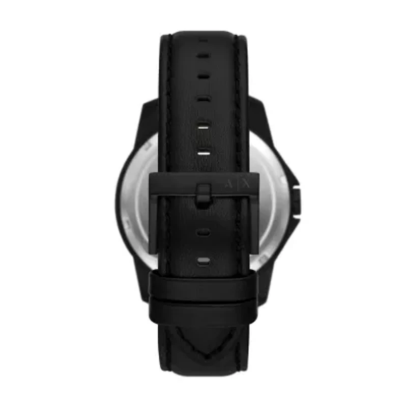 Three-Hand Day-Date Black Leather Watch and Black Stainless Steel Bracelet Set