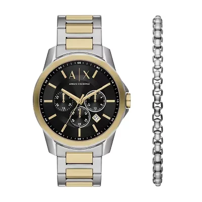 Chronograph Two-Tone Stainless Steel Watch and Bracelet Set