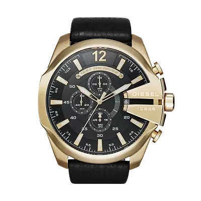 Diesel Men's Mega Chief Chronograph Black Leather Watch