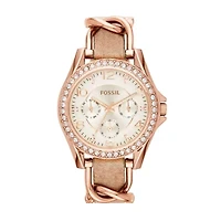 Riley Multifunction Rose Gold-Tone and Sand Leather Watch