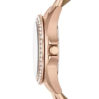 Riley Multifunction Rose Gold-Tone and Sand Leather Watch