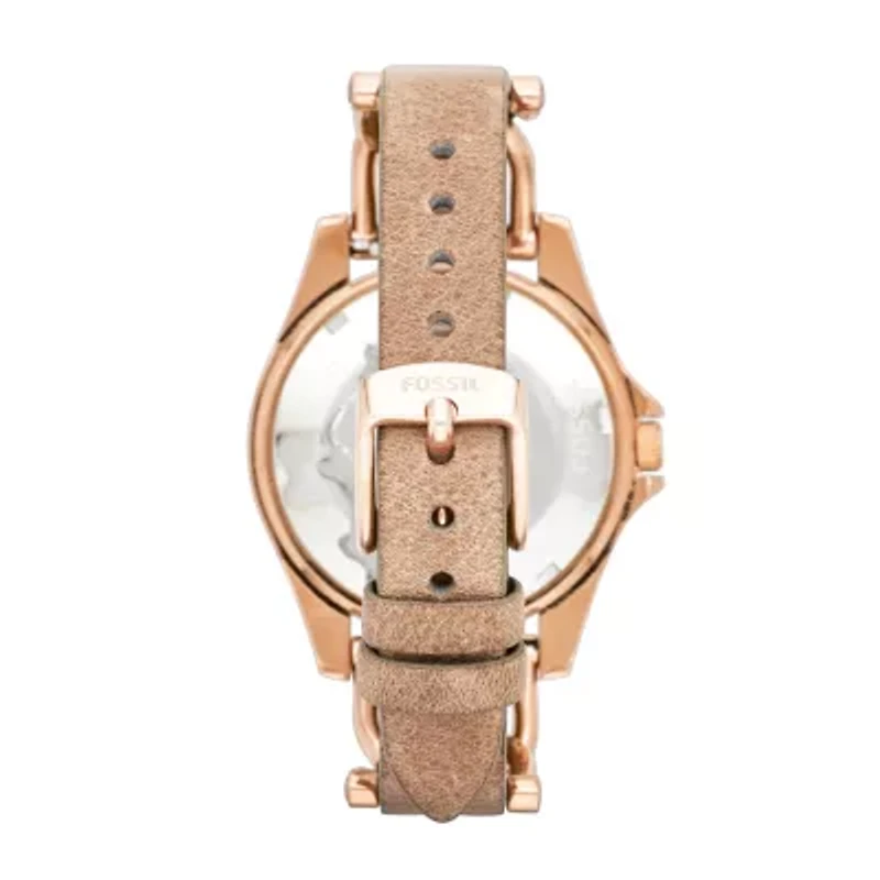 Riley Multifunction Rose Gold-Tone and Sand Leather Watch