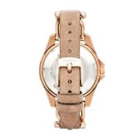 Riley Multifunction Rose Gold-Tone and Sand Leather Watch