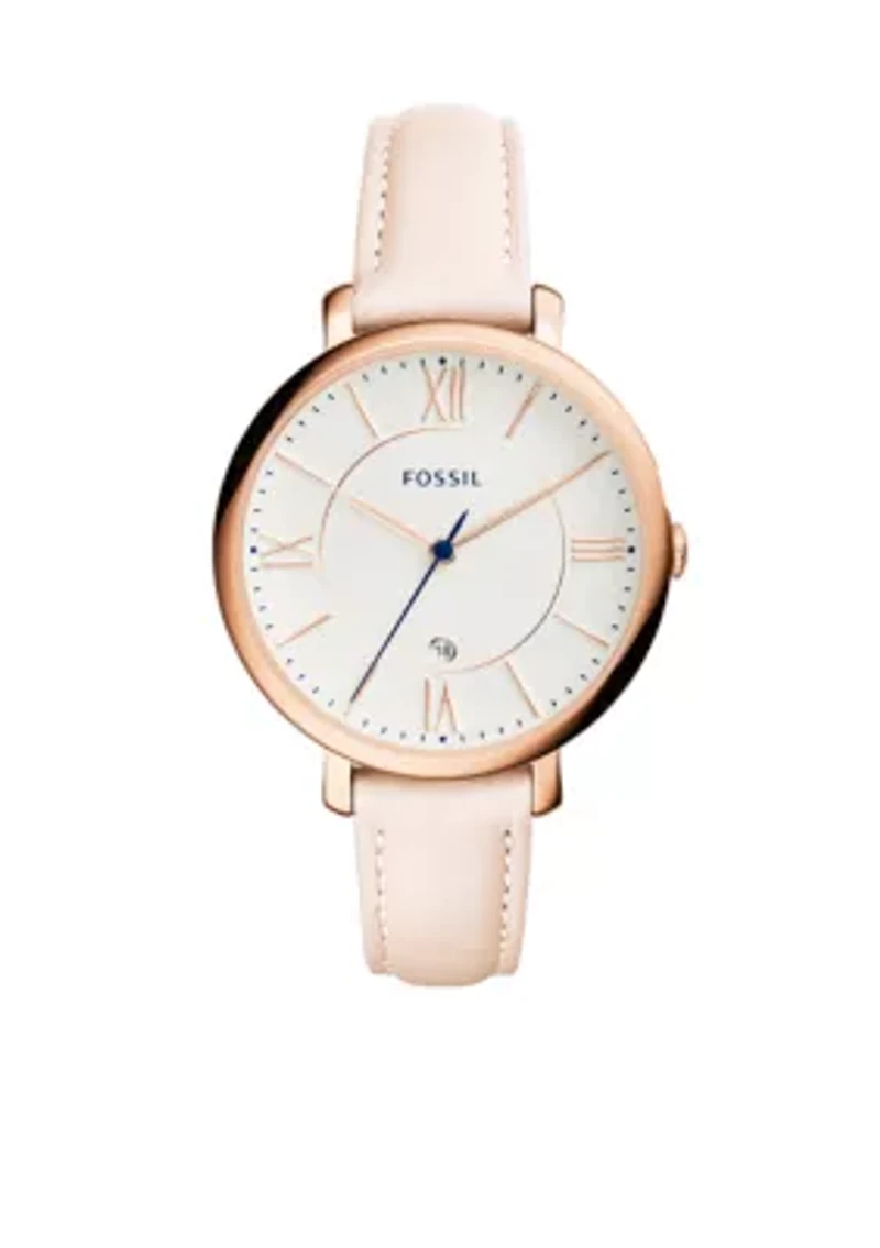 Jacqueline Three-Hand Date Blush Leather Watch