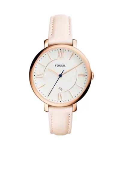 Jacqueline Three-Hand Date Blush Leather Watch