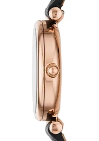 Carlie Mini Three-Hand Black Leather Watch