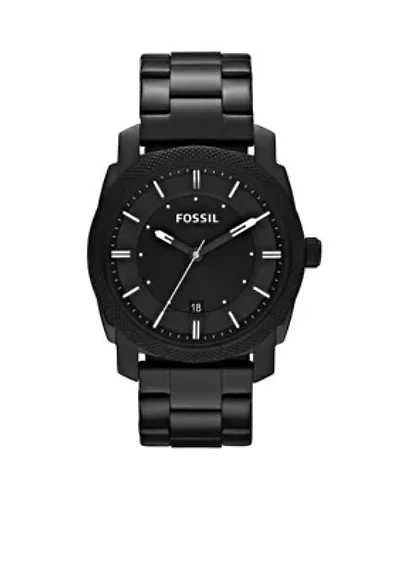 Men's Black Stainless Steel Three Hand Machine Watch