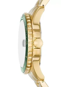 Round Gold Green Bracelet Watch 