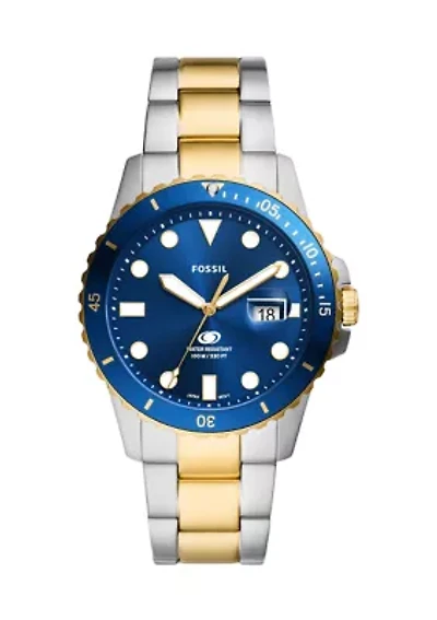 Two Tone Stainless Steel Blue Watch
