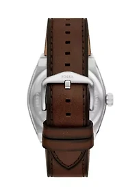 Silver Tone Brown Leather Strap Watch