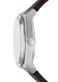 Silver Tone Brown Leather Strap Watch