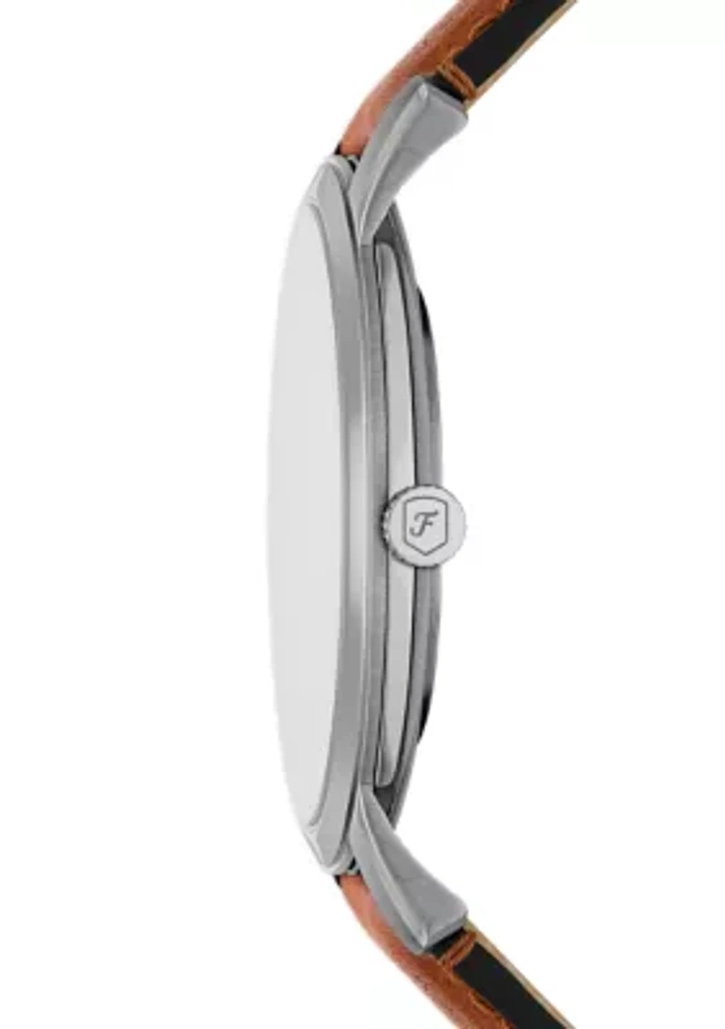 Silver Tone Green Face Leather Strap Watch