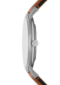Silver Tone Green Face Leather Strap Watch