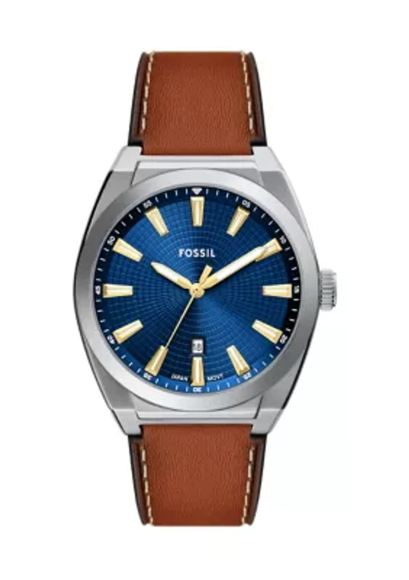 Everett Three Hand Brown Leather Watch