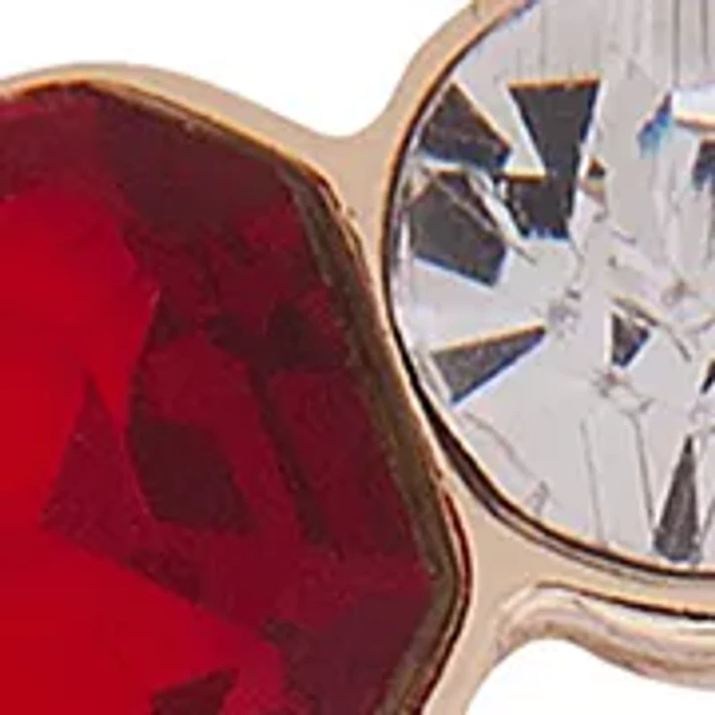 Gold Tone Bright Crystal and Red Stone Stretch Bracelet